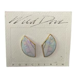 Wild Dove Pastel Pink & Blue Porcelain Gilt Gold Iridescent Pierced Earrings